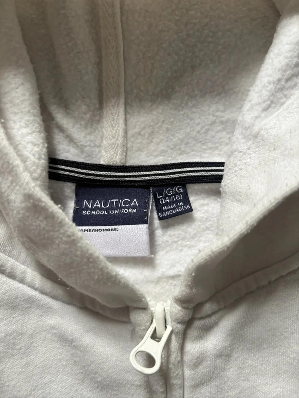 Nautica White Zip Up Hoodie Youth L 14-16